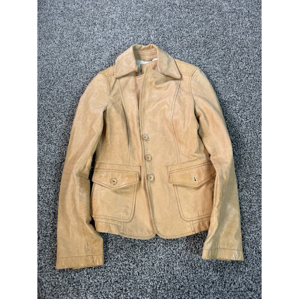 Banana Republic Leather Bomber Jacket Women's Size Small Beige